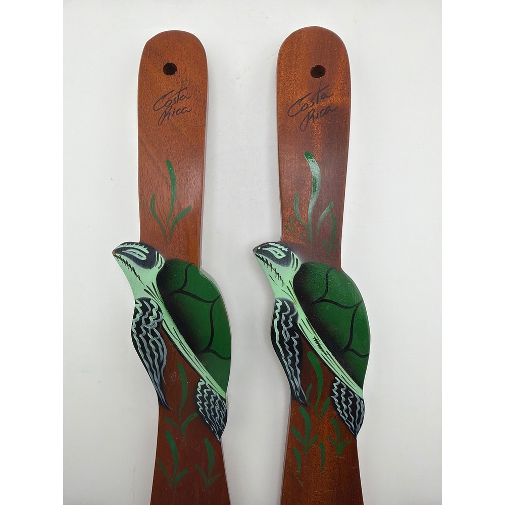 Costa Rica Hand-Painted Sea Turtle Wooden Salad Servers Set Folk Art - Picture 2 of 6